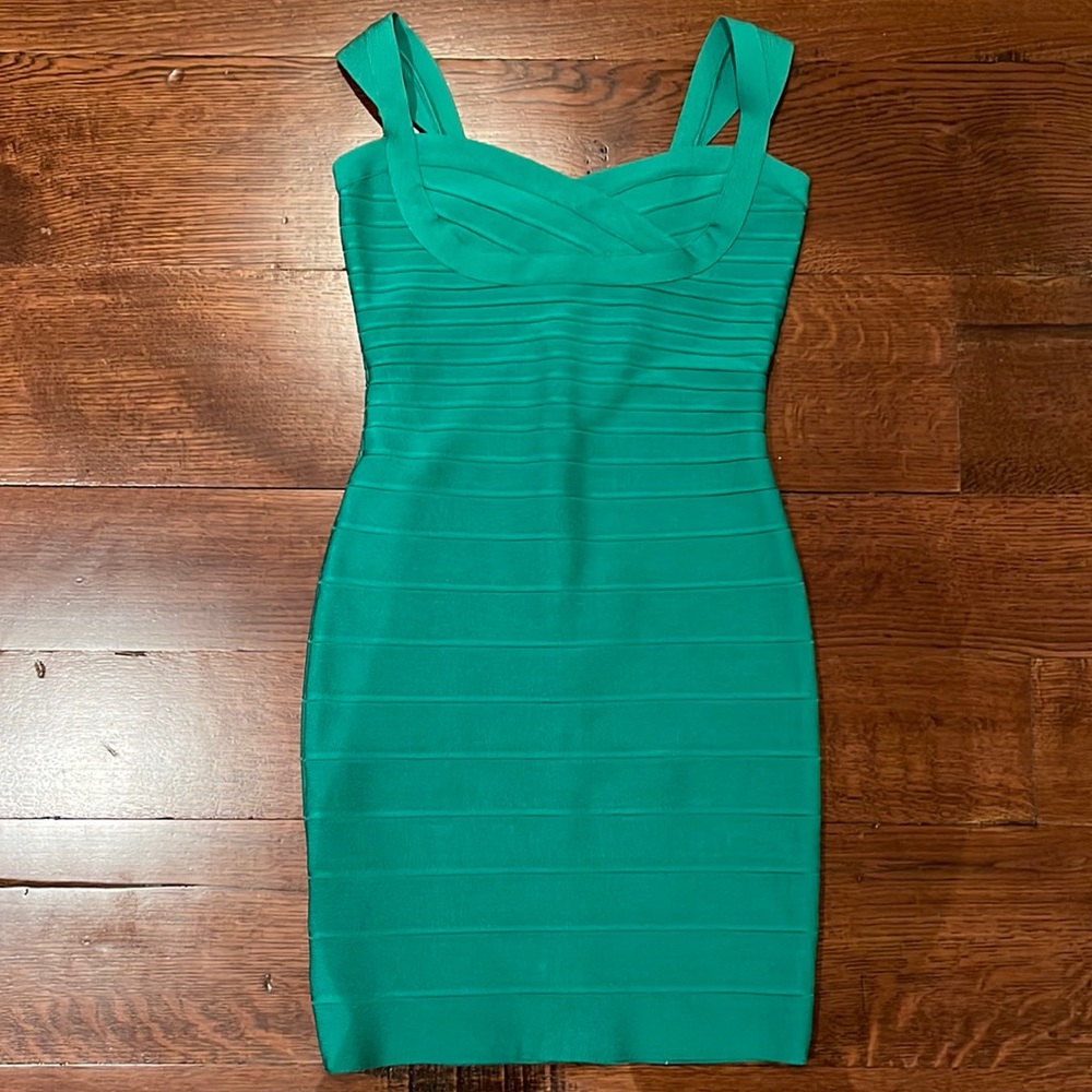 Herve Leger Emerald Green Bandage Mini Dress